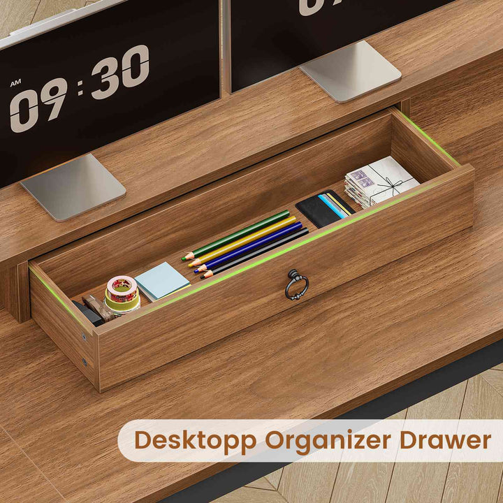 SEDETA 63 Inch Farmhouse Corner Computer Desk L Shaped Wood Desk with File Drawers Storage Monitor Stand for Home Office