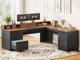 SEDETA 63 Inch Farmhouse Corner Computer Desk L Shaped Wood Desk with File Drawers Storage Monitor Stand for Home Office