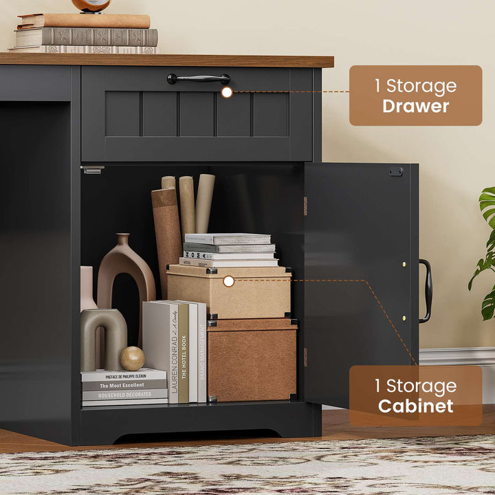 SEDETA 63 Inch Farmhouse Corner Computer Desk L Shaped Wood Desk with File Drawers Storage Monitor Stand for Home Office