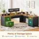 SEDETA 63 Inch Farmhouse Corner Computer Desk L Shaped Wood Desk with File Drawers Storage Monitor Stand for Home Office