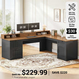 SEDETA 63 Inch Farmhouse Corner Computer Desk L Shaped Wood Desk with File Drawers Storage Monitor Stand for Home Office