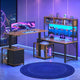 SEDETA 94.5 Inch Reversible Height Adjustable Desk with CPU Stand and Storage Shelves L Shaped Standing Gaming Desk with 3 Drawers LED Light Storage Bag Corner Desk with Power Outlet and Display Cubbies