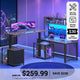 SEDETA® 94.5 Inch Reversible Height Adjustable Desk with 3 Drawers and Storage Shelves L Shaped Standing Gaming Desk with LED Light CPU Stand Corner Desk with Power Outlet and Display Cubbies