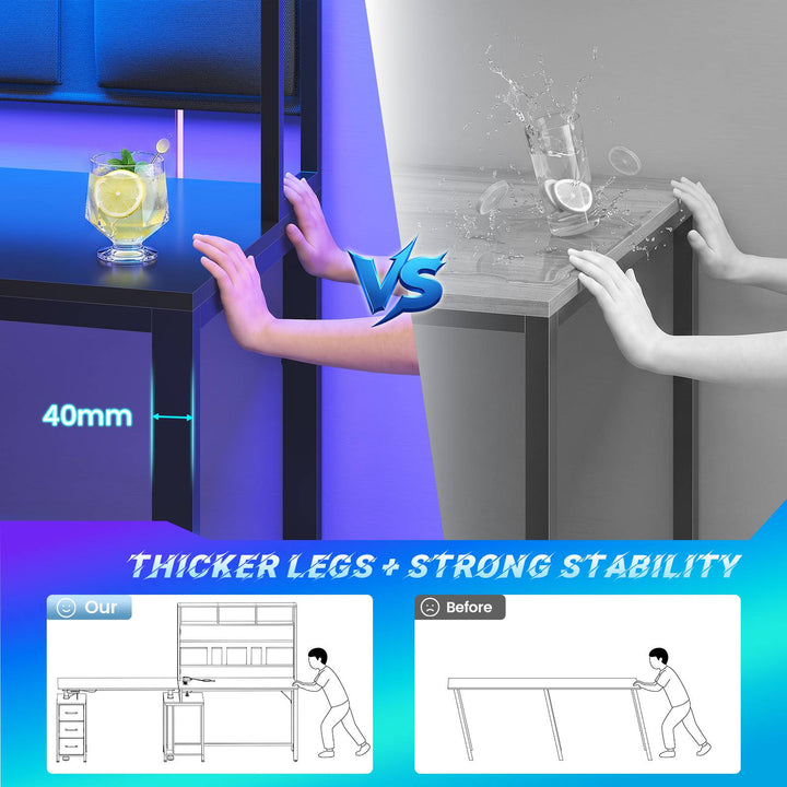SEDETA 94.5 Inch Reversible Height Adjustable Desk with CPU Stand and Storage Shelves L Shaped Standing Gaming Desk with 3 Drawers LED Light Storage Bag Corner Desk with Power Outlet and Display Cubbies