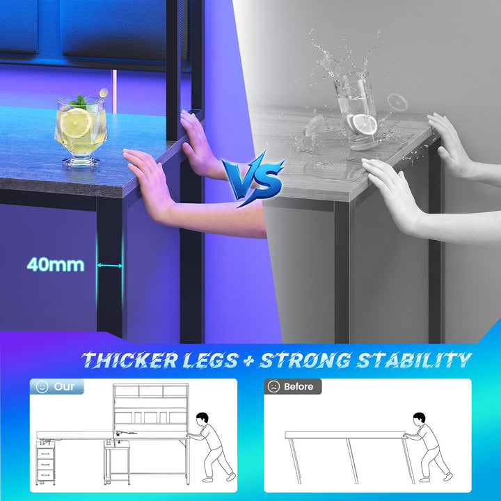 SEDETA 94.5 Inch Reversible Height Adjustable Desk with CPU Stand and Storage Shelves L Shaped Standing Gaming Desk with 3 Drawers LED Light Storage Bag Corner Desk with Power Outlet and Display Cubbies
