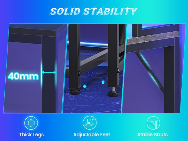 SEDETA 94.5 Inch Reversible Height Adjustable Desk with CPU Stand and Storage Shelves L Shaped Standing Gaming Desk with 3 Drawers LED Light Storage Bag Corner Desk with Power Outlet and Display Cubbies