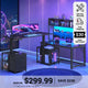 SEDETA 94.5 Inch Reversible Height Adjustable Desk with CPU Stand and Storage Shelves L Shaped Standing Gaming Desk with 3 Drawers LED Light Storage Bag Corner Desk with Power Outlet and Display Cubbies