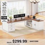 SEDETA® 78.7 Inch Corner Computer Desk L Shaped Executive Desk Modern Large Home Office Desk with Power Outlet CPU Stand Storage Cabinet 3 Drawers