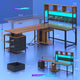 SEDETA 94.5 Inch Reversible Height Adjustable Desk with CPU Stand and Storage Shelves L Shaped Standing Gaming Desk with 3 Drawers LED Light Storage Bag Corner Desk with Power Outlet and Display Cubbies