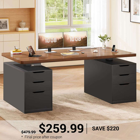 SEDETA | 55 Inch Sit Stand Adjustable Computer Desks with Power Outlets Electric Standing Desk with 6 Drawers Stand up Desk with Storage