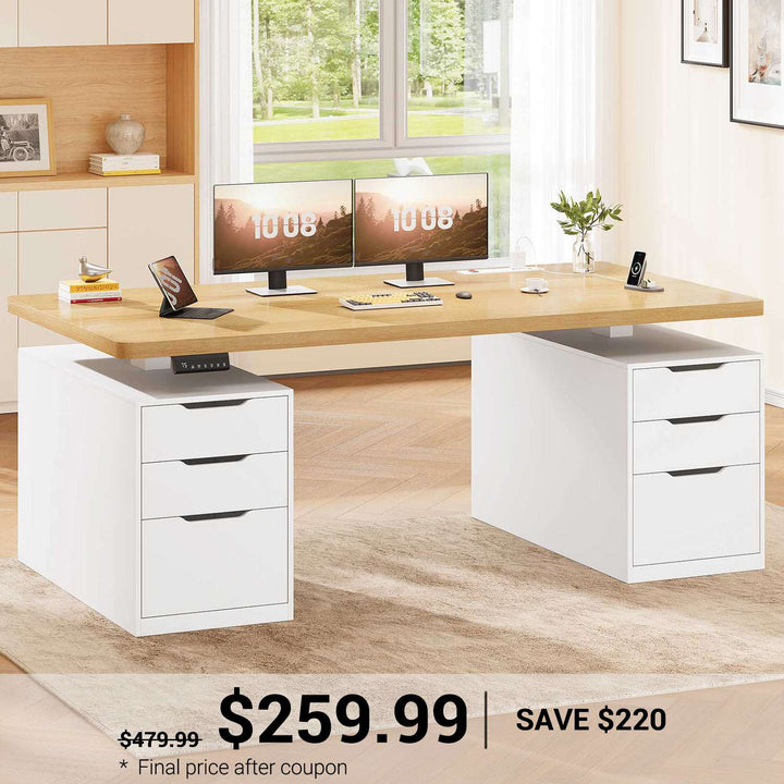 SEDETA® 55 Inch Electric Standing Desk Ergonomic Height Adjustable Executive Computer Desks with Storage 6 Drawers Power Outlets