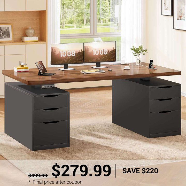 SEDETA 55 Inch Electric Standing Desk with 6 Drawers Adjustable Stand up Desk with Storage Computer Desks with Power Outlets