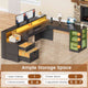 SEDETA 65 Inch L Shaped Computer Desk Ergonomic Home Office Gaming Desk with Storage Lockable 2 File Drawer Power Strip LED Strip