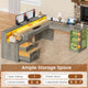 SEDETA 65 Inch L Shaped Computer Desk Ergonomic Home Office Gaming Desk with Storage Lockable 2 File Drawer Power Strip LED Strip