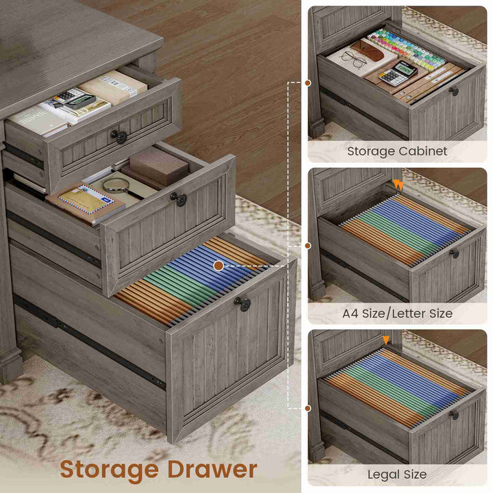 SEDETA 67 Inch L Shaped Computer Desk Large Office Executive  Desk with 4 File Drawers Storage Cabinet Power Strip