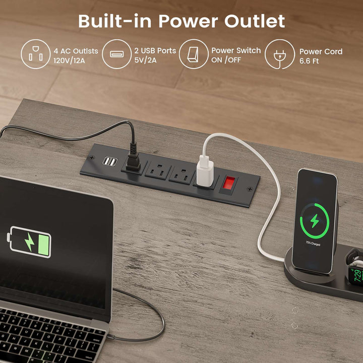 SEDETA 67 Inch L Shaped Computer Desk Large Office Executive  Desk with 4 File Drawers Storage Cabinet Power Strip
