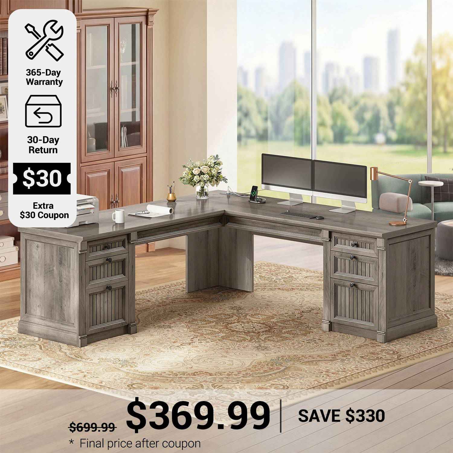 SEDETA 67 Inch L Shaped Computer Desk Large Office Executive Desk with