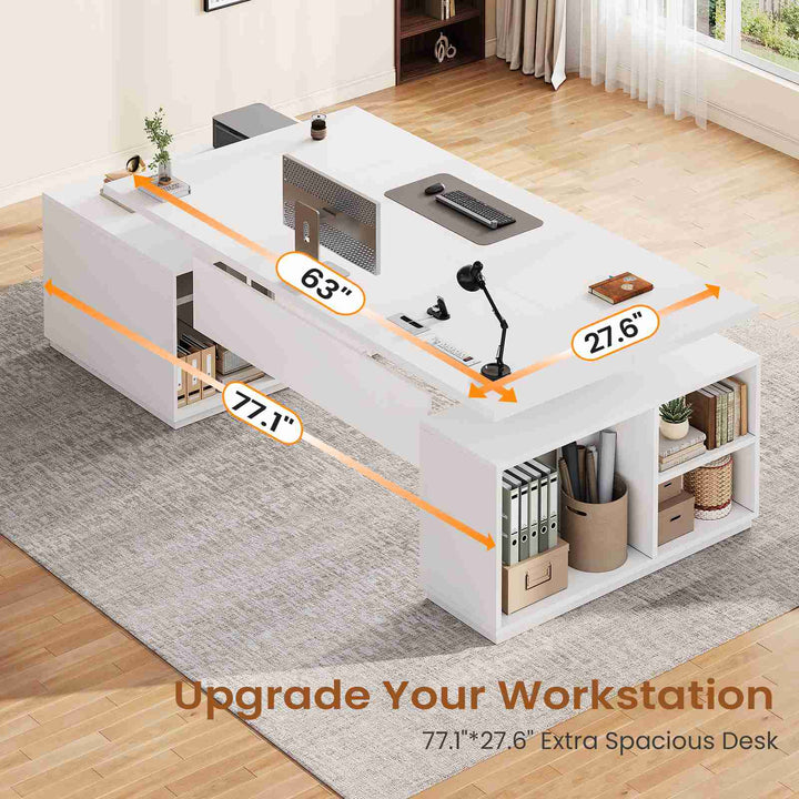 SEDETA 77.1 Inch Large Executive Electric Standing Desk Height Adjustable Executive Desk with 3 Drawers Storage Cabinet Sit Stand Home Office Desk with Open Storage Compartments