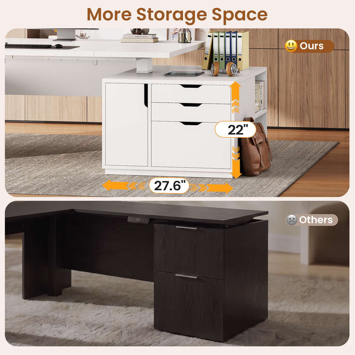 SEDETA 77.1 Inch Large Executive Electric Standing Desk Height Adjustable Executive Desk with 3 Drawers Storage Cabinet Sit Stand Home Office Desk with Open Storage Compartments