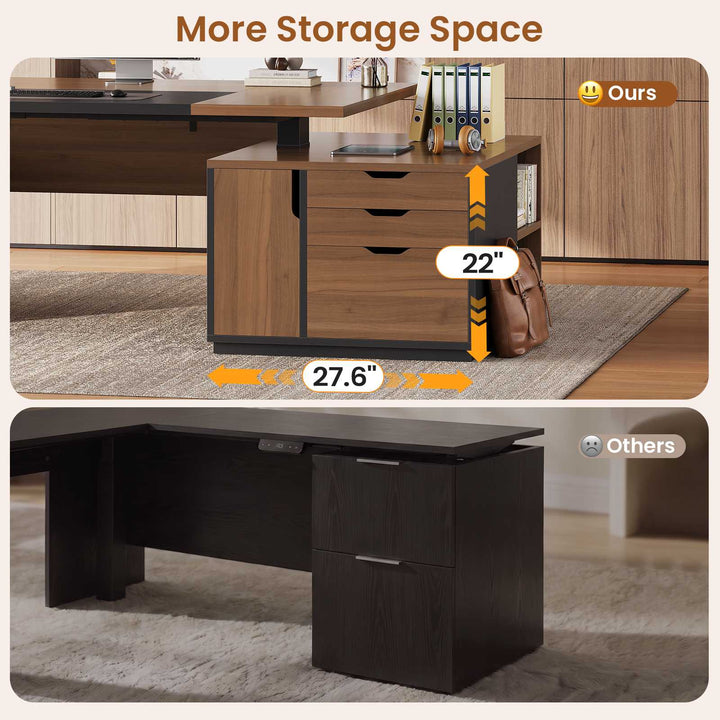 SEDETA 77.1 Inch Large Executive Electric Standing Desk Height Adjustable Executive Desk with 3 Drawers Storage Cabinet Sit Stand Home Office Desk with Open Storage Compartments