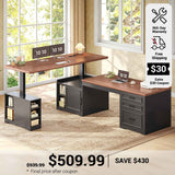 SEDETA 63 Inch Farmhouse L Shaped Standing Desk with Storage Height Adjustable Desk Convertible L Shaped Desk or 2 person Desk Computer Desks with Power Outlet