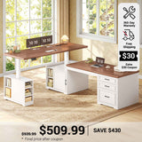 SEDETA 63 Inch Farmhouse L Shaped Standing Desk with Storage Height Adjustable Desk Convertible L Shaped Desk or 2 person Desk Computer Desks with Power Outlet
