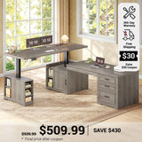 SEDETA 63 Inch Farmhouse L Shaped Standing Desk with Storage Height Adjustable Desk Convertible L Shaped Desk or 2 person Desk Computer Desks with Power Outlet