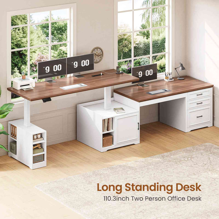 SEDETA 63 Inch Farmhouse L Shaped Standing Desk with Storage Height Adjustable Desk Convertible L Shaped Desk or 2 person Desk Computer Desks with Power Outlet