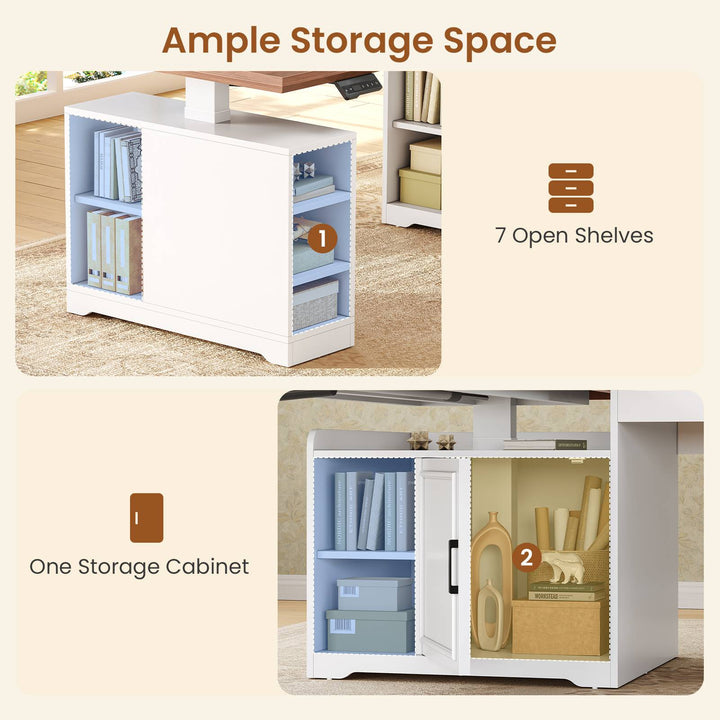 SEDETA 63 Inch Farmhouse L Shaped Standing Desk with Storage Height Adjustable Desk Convertible L Shaped Desk or 2 person Desk Computer Desks with Power Outlet