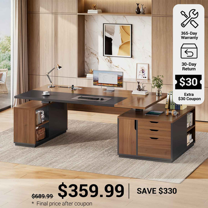 SEDETA® 77.1 Inch Height Adjustable Executive Desk with 3 Drawers Storage Cabinet Large Electric Standing Desk Sit Stand Home Office Desk with Open Storage Compartments