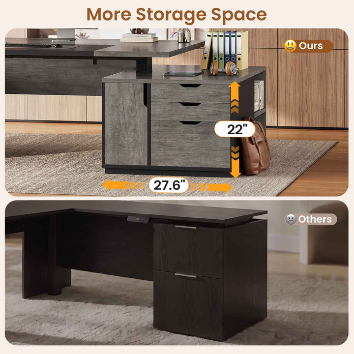 SEDETA 77.1 Inch Large Executive Electric Standing Desk Height Adjustable Executive Desk with 3 Drawers Storage Cabinet Sit Stand Home Office Desk with Open Storage Compartments