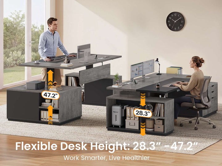 SEDETA 77.1 Inch Large Executive Electric Standing Desk Height Adjustable Executive Desk with 3 Drawers Storage Cabinet Sit Stand Home Office Desk with Open Storage Compartments