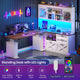 SEDETA 69 Inch L Shaped Gaming Standing Desk with 4 Drawers Storage Bookshelf Farmhouse Height Adjustable Office Desk with Storage Shelves LED Lights Power Outlet for Home Office