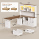 SEDETA 69 Inch L Shaped Gaming Standing Desk with 4 Drawers Storage Bookshelf Farmhouse Height Adjustable Office Desk with Storage Shelves LED Lights Power Outlet for Home Office