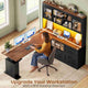 SEDETA 69 Inch L Shaped Gaming Standing Desk with 4 Drawers Storage Bookshelf Farmhouse Height Adjustable Office Desk with Storage Shelves LED Lights Power Outlet for Home Office