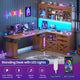 SEDETA 69 Inch L Shaped Gaming Standing Desk with 4 Drawers Storage Bookshelf Farmhouse Height Adjustable Office Desk with Storage Shelves LED Lights Power Outlet for Home Office