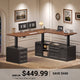 SEDETA | 69 Inch Height Adjustable Electric Standing Desk with 6 Drawers Power Outlet Farmhouse L Shaped Executive Desk with Storage Shelves Sit Stand Computer Desk for Home Office
