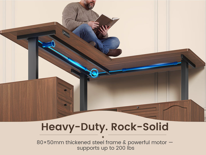 SEDETA 69 Inch Farmhouse L Shaped Executive Electric Standing Desk with 6 Drawers Height Adjustable Office Desk with Storage Shelves Power Outlet Sit Stand Computer Desk for Home Office