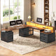 SEDETA | 76.8 Inch Farmhouse Electric Standing Desk with 2 Drawers Led Lights L Shaped Office Desk with Storage Cabinet Power Outlet Monitor Stand