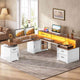 SEDETA | 76.8 Inch Farmhouse Electric Standing Desk with 2 Drawers Led Lights L Shaped Office Desk with Storage Cabinet Power Outlet Monitor Stand