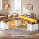 SEDETA | 76.8 Inch Farmhouse Electric Standing Desk with 2 Drawers Led Lights L Shaped Office Desk with Storage Cabinet Power Outlet Monitor Stand