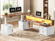 SEDETA | 76.8 Inch Farmhouse Electric Standing Desk with 2 Drawers Led Lights L Shaped Office Desk with Storage Cabinet Power Outlet Monitor Stand