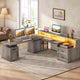 SEDETA | 76.8 Inch Farmhouse Electric Standing Desk with 2 Drawers Led Lights L Shaped Office Desk with Storage Cabinet Power Outlet Monitor Stand
