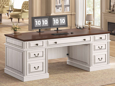SEDETA | 60.6 Inch Classic Computer Desk with 7 Drawers Charging Station Executive Desk with 2 File Drawers Home Office Desk Writing Study Desk with Storage