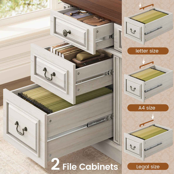 SEDETA 60.6 Inch Executive Desk with 7 Drawers Charging Station Home Office Desk with 2 File Drawers Classic Computer Desk Writing Study Desk with Storage