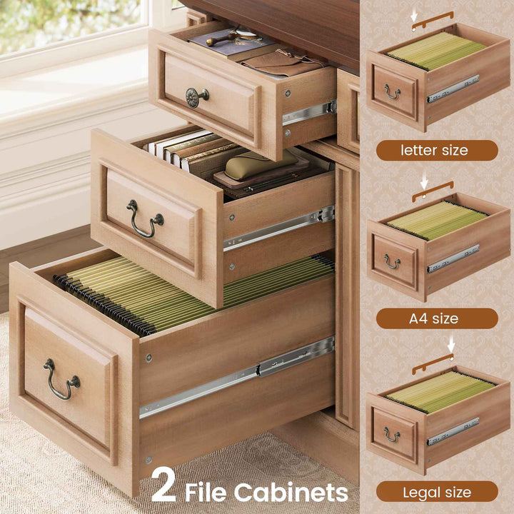 SEDETA 60.6 Inch Executive Desk with 7 Drawers Charging Station Home Office Desk with 2 File Drawers Classic Computer Desk Writing Study Desk with Storage