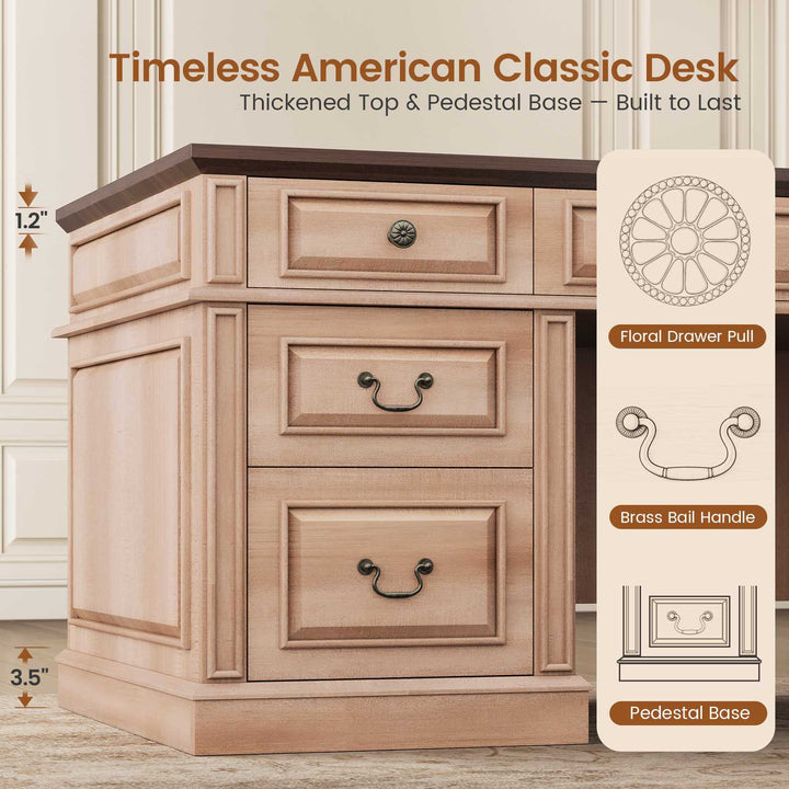 SEDETA 60.6 Inch Executive Desk with 7 Drawers Charging Station Home Office Desk with 2 File Drawers Classic Computer Desk Writing Study Desk with Storage