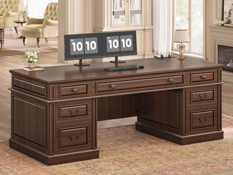SEDETA 60.6 Inch Executive Desk with 7 Drawers Charging Station Home Office Desk with 2 File Drawers Classic Computer Desk Writing Study Desk with Storage