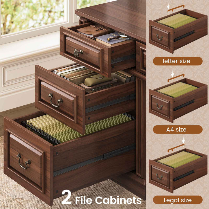 SEDETA 60.6 Inch Executive Desk with 7 Drawers Charging Station Home Office Desk with 2 File Drawers Classic Computer Desk Writing Study Desk with Storage