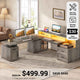 SEDETA 76.8 Inch Farmhouse L Shaped Standing Electric Desk with Storage Led Lights Office Desk with 2 Drawers Storage Cabinet Power Outlet Monitor Stand for Home Office